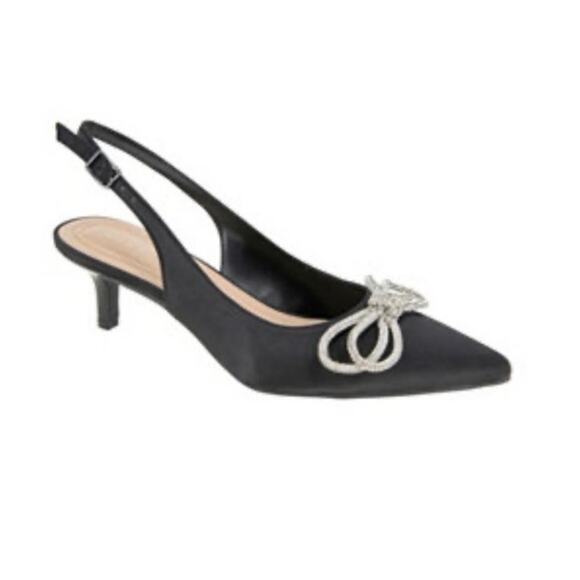 BCBGeneration Size 9.5 Donna Rhinestone Bow Satin Slingback Kitten Heel - Picture 1 of 12